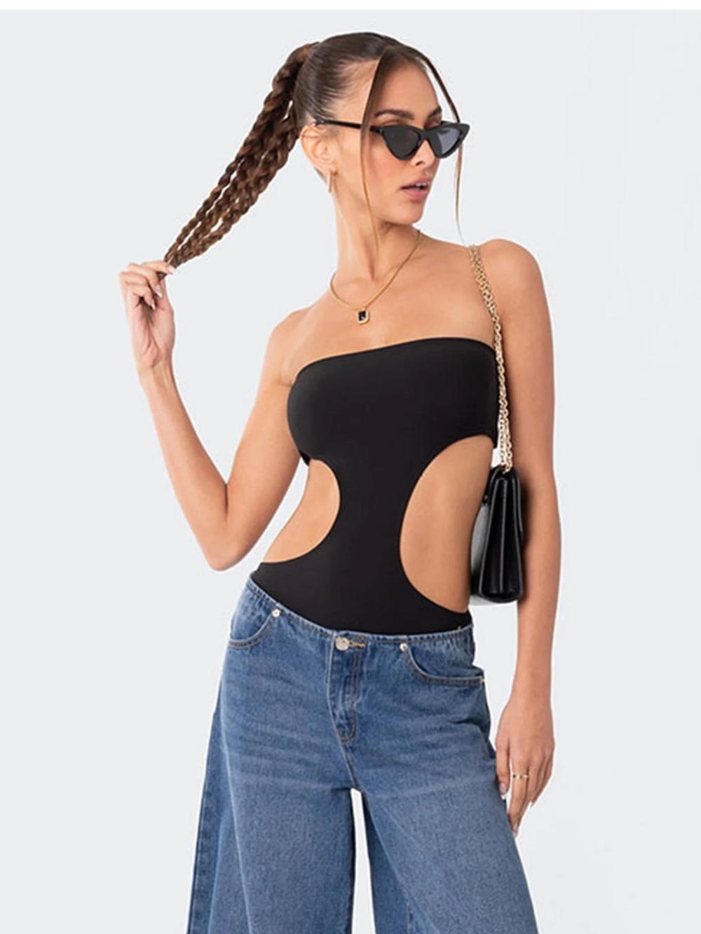 Edikted Black Strapless Cutout Bodysuit